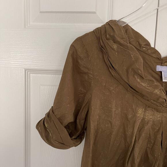 Vera Wang Brown with Gold Metallic Boatneck Top - Picture 2 of 6
